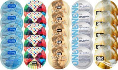 Набор с 25 шт ONE Oasis Silk + ONE Ribs + ONE Vanish + ONE Sensitive + ONE Banana SOS8358 фото