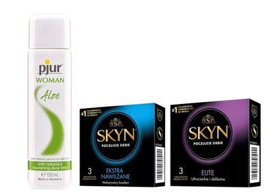 Набір: SKYN Extra Lube - 3 шт , SKYN Elite - 3 шт та Лубрикант Pjur Woman Aloe &mdash; 100 мл SOS915 фото