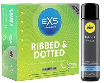 Набір EXS Ribbed & Dotted (48 шт) + pjur Basic Waterbased 100 мл SOS13530 фото