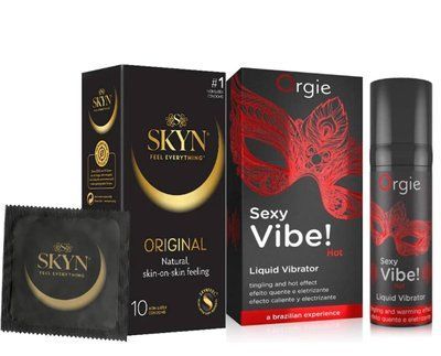 SKYN ORIGINAL &ndash; 10 шт та Рідкий ORGIE SEXY VIBE HOT, 15 мл + зігріваючий ефект SOS815 фото
