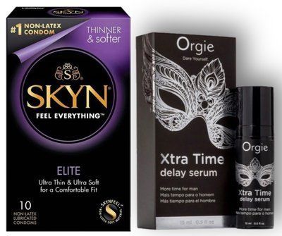 Набір з SKYN Elite 10 шт + Пролонгатор Orgie Xtra Time Delay Serum (15 мл) SOS8909 фото