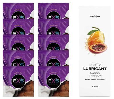 Комплект: з EXS Chocolate 10 шт + Лубрикант Satisfyer Juicy Mango & Passion water based 300 мл SOS11323 фото