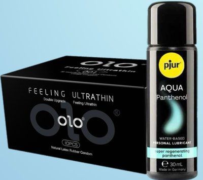Набір OLO - ультратонкі -001 ( 10 штук) + Лубрикант pjur Aqua Panthenol 30 мл  SOS4522 фото