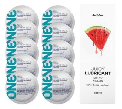 Комплект 𝐎𝐍𝐄 𝐏𝐥𝐮𝐬 10 шт. + Лубрикант Satisfyer Juicy Lubricant Melty Melon (300 мл) SOS12328 фото