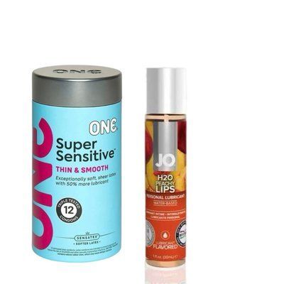 ONE Super Sensitive Pack 12 шт.+ Змазка на водній основі System JO H2O &mdash; Peachy Lips (30 мл) SOS6488 фото
