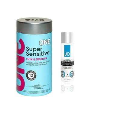 ONE Super Sensitive Pack 12 шт.+ Густа змазка водно-силіконова System JO Classic Hybrid (60 мл) SOS6537 фото