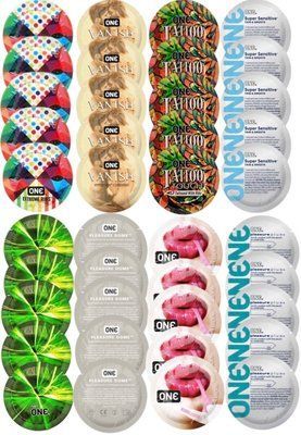 Набор с 40 шт ONE Ribs + ONE Vanish + ONE Tattoo + ONE Sensitive + ONE Glowing + ONE Dome + ONE Bubblegum + ONE Pleasure Plus SOS8309 фото
