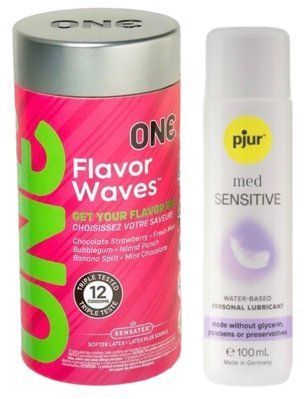 Комплект ONE Flavor Waves 12 штук + Pjur MED Sensitive Glide 100 мл SOS12981 фото