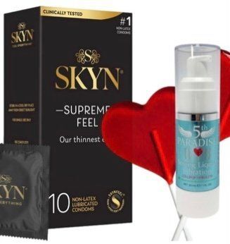 Набор из Skyn ​​Supreme Feel 10 шт + Жидкий вибратор 5th Paradise Liquid Vibrator &mdash; Леденец (30 мл) SOS10270 фото