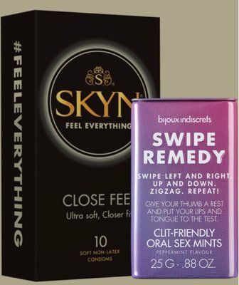 Набор SKYN Close Feel пачка 10 штук + Мятные конфеты Bijoux Indiscrets Swipe Remedy &ndash; clitherapy oral sex mints SOS5049 фото