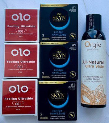 Набор 18 шт OLO возбуждающий 001 + Skyn ​​Extra Lube + Лубрикант ALL-NATURAL Ultra Slide 150 мл Orgie SOS3812 фото