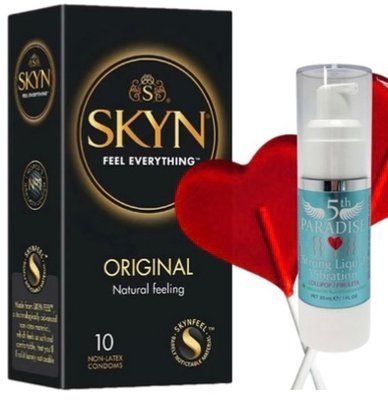 Набор из SKYN Original (10 шт) + жидкий вибратор 5th Paradise Liquid Vibrator &mdash; Леденец (30 мл) SOS9870 фото