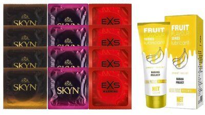 Комплект: Лубрикант OLO Banana (120мл) +8 шт. SKYN+4 шт. EXS Warming SOS10472 фото
