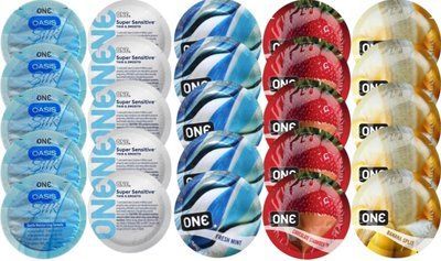 Набор с 25 шт One Oasis Silk + ONE Sensitive + ONE Fresh Mint + ONE Chocolate Strawberry + ONE Banana SOS8359 фото