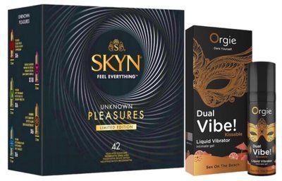 Набор из SKYN Pleasures (42 шт) + Жидкий вибратор SEXY VIBE "Коктейль Секс на пляже" DUAL VIBE! (15 мл) от Orgie SOS10020 фото