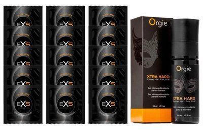 Комплект EXS Black Latex 15 шт + Orgie Xtra Hard Power Gel For Him (50 мл) SOS14630 фото