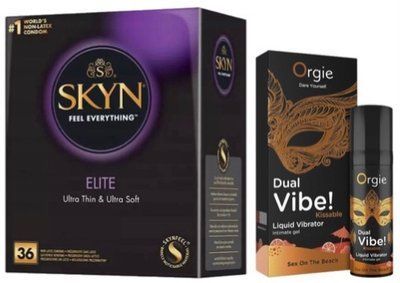Набор SKYN Elite 36 шт + Жидкий вибратор SEXY VIBE "Коктейль Секс на пляже" DUAL VIBE! (15 мл) от Orgie SOS10220 фото