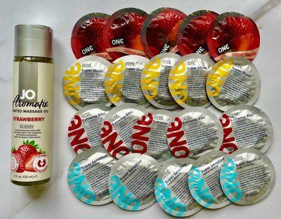 Комплект 20 шт ONE Flavor Waves, Super Sensitive, Super Studs, Extreme ribs + System JO Aromatix Strawberry 120 мл SOS1711 фото