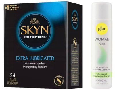 Комплект SKYN Extra Lube 24 шт. + pjur Woman Aloe 100 мл SOS13281 фото