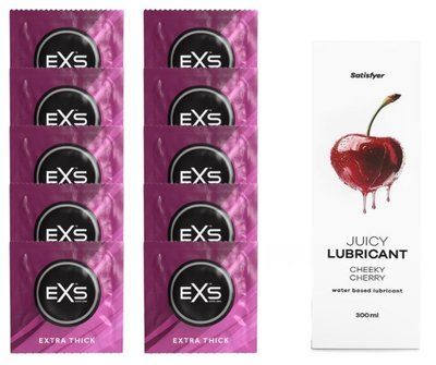 Набір: EXS Extra Thick 10 шт. + Лубрикант Satisfyer Cheeky Cherry 300 мл SOS11173 фото