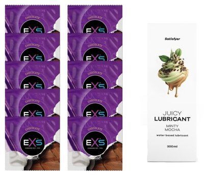 Комплект: з EXS Chocolate 10 шт + Лубрикант Satisfyer Juicy Minty Mocha water based 300 мл SOS11324 фото