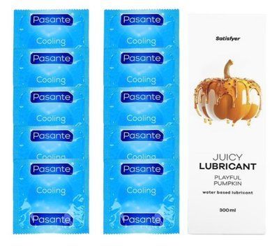 Комплект Pasante Cooling 10шт. + Лубрикант Satisfyer Juicy Lubricant Playful Pumpkin 300 мл SOS11579 фото
