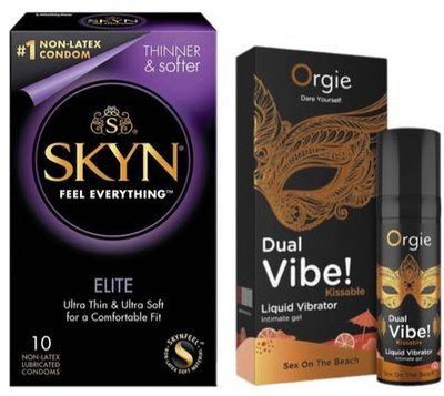 Набор из SKYN Elite (10 шт)+Жидкий вибратор SEXY VIBE "Коктейль Секс на пляже" DUAL VIBE! (15 мл) от Orgie SOS9720 фото