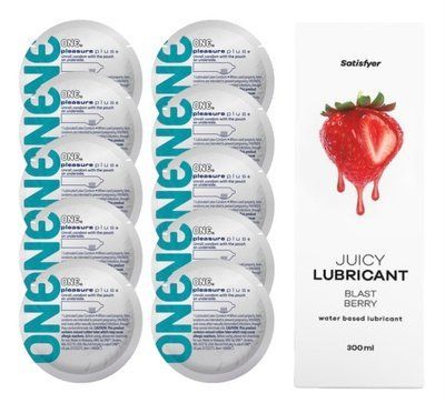Комплект 𝐎𝐍𝐄 𝐏𝐥𝐮𝐬 10 шт. + Лубрикант Satisfyer Juicy Lubricant Blast Berry (300 мл) SOS12329 фото
