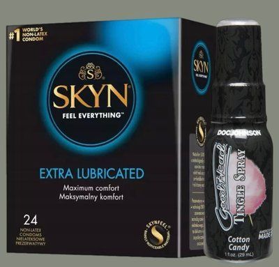 SKYN Extra Lube 24 шт + Спрей Doc Johnson GoodHead Tingle Spray - Cotton Candy (29 мл) SOS5858 фото