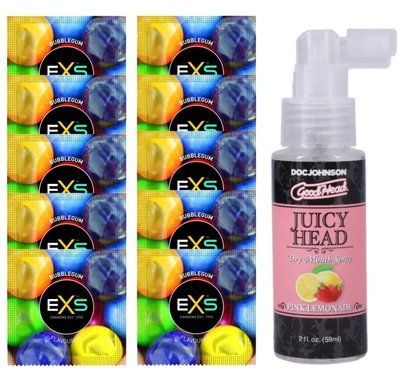 EXS BUBBLEGUM 10 шт + Doc Johnson &ndash; Juicy Head Dry Mouth Spray Pink Lemonade (59 мл) SOS14032 фото