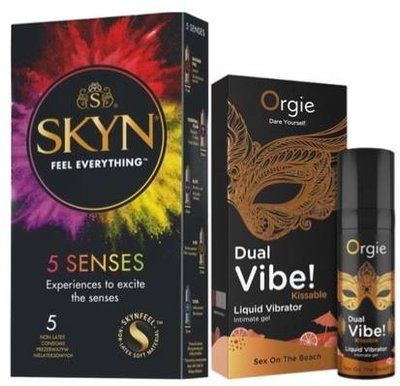 Набор из SKYN 5 Senses + Жидкий вибратор SEXY VIBE коктейль Секс на пляже DUAL VIBE!, 15 мл Orgie SOS9610 фото