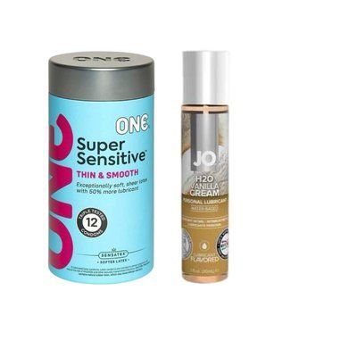 ONE Super Sensitive Pack 12 шт.+ Змазка на водній основі System JO H2O &mdash; Vanilla Cream (30 мл) SOS6489 фото