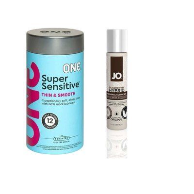 ONE Super Sensitive Pack 12 шт.+ Крем-змазка з кокосовою олією System JO Silicone Free Hybrid ORIGINAL (30 мл) SOS6538 фото