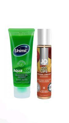 Набір лубрикантів Unimil Aloe 80 мл + System JO H2O Peachy Lips (30 мл) LB157 фото