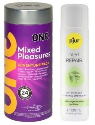 Комплект ONE Mixed Pleasures 24 шт + Pjur MED Repair Glide 100 мл SOS12987 фото