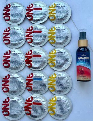 Набір 15 шт ONE Super Studs, Tattoo Touch, Extreme Ribs + Sensuva Natural Ultra-Thick Water-Based Strawberry (57 мл) SOS3918 фото