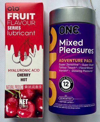 Комплект ONE Mixed Pleasures 12 шт + Лубрикант OLO Вишня 120 мл SOS3568 фото