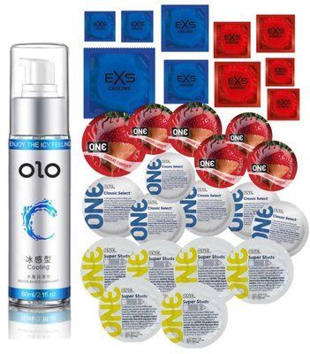 Комплект 28 шт One Super Studs, Classic, Flavor Waves и EXS Cooling, Warming &ndash; Лубрикант охлаждающий OLO (60 мл) SOS3418 фото