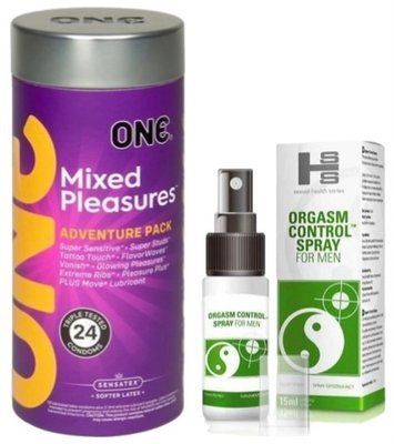 Набор из 24 шт ONE Mixed Pleasures + Пролонгатор SEXUAL HEALTH SERIES ORGASM CONTROL SPRAY, 15 МЛ SOS9366 фото