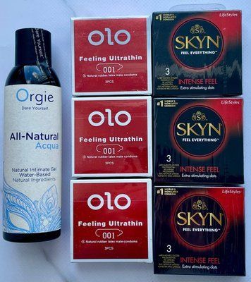 Набор 18 шт OLO возбуждающий 001 + Skyn ​​Intense Feel + Лубрикант ALL-NATURAL Acqua 150 мл Orgie SOS3818 фото