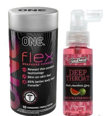 Комплект Набір 10 штук ONE Flex графен + Спрей Doc Johnson GoodHead DeepThroat Spray - Watermelon 59 мл SOS6239 фото