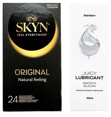 Комплект Лубрикант Satisfyer Juicy Lubricant Smooth Silicon 150 мл + SKYN Original 24 шт SOS12687 фото