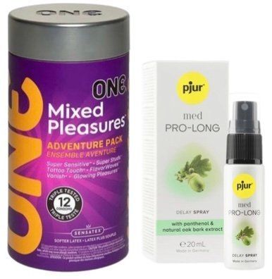 Набор из 12 шт ONE Mixed Pleasures + Пролонгатор pjur MED Prolong Spray 20 мл SOS9266 фото