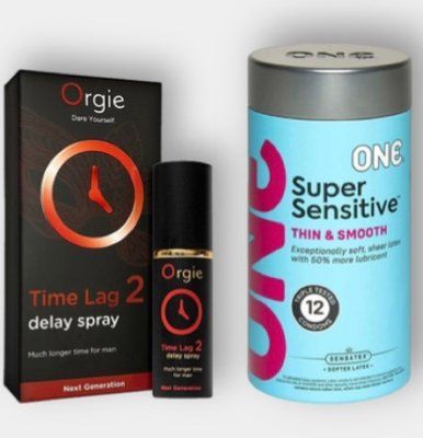 ONE Super Sensitive 12 шт - Пролонгатор Orgie Time Lag 2 Delay Spray, 10 мл SOS6290 фото