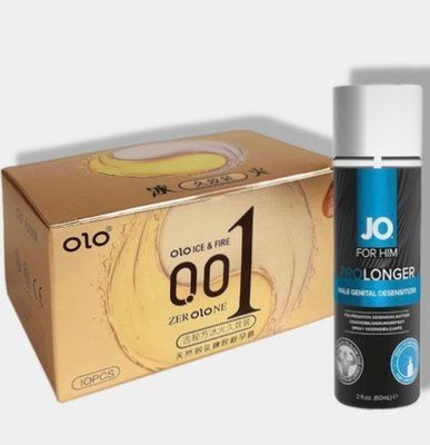 OLO 0.01 Ice Durable Gold 10 шт + Пролонгатор System JO Prolonger Spray with Benzocaine (60 мл) SOS5941 фото