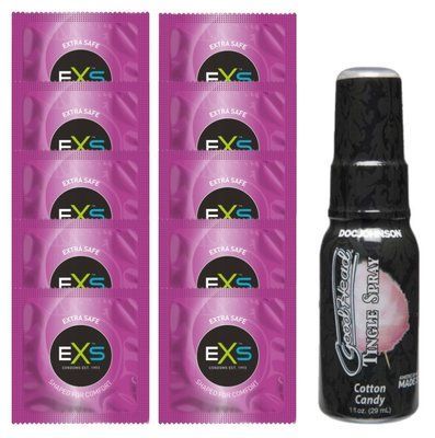 Комплект EXS Extra Safe 10 шт + Doc Johnson GoodHead Tingle Spray Cotton Candy (29 мл) SOS14138 фото