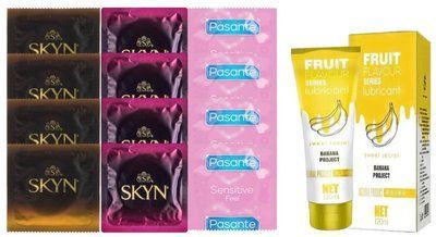 Комплект: Лубрикант OLO Banana (120мл) +8 шт. SKYN+4 шт. Pasante sensitive SOS10478 фото