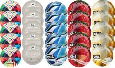 Набор с 25 шт One Extreme ribs + ONE Pleasure Dome + ONE Fresh Mint + ONE Chocolate Strawberry + ONE Banana Split SOS8265 фото