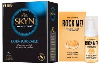 Набор SKYN Extra Lube (24 шт) + Жидкий вибратор ROCK ME! Cookie & Cream (20 мл) от Nuei SOS10076 фото