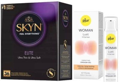 Набор из SKYN Elite 36 шт + Жидкий вибратор pjur Woman Lust Intense (15 мл) SOS10226 фото